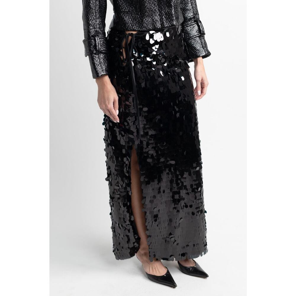 Black Sequin Midi Skirt with Side Cutout